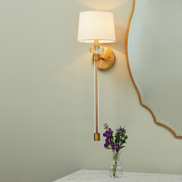 Barbour Single Wall Light in Weathered Brass with White Fabric Shade