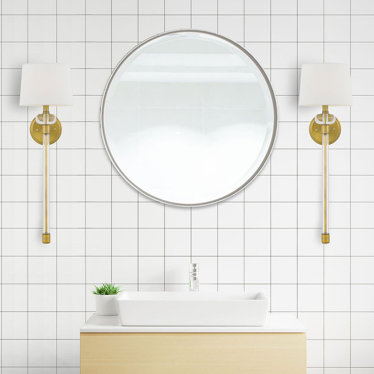 Barbour Single Wall Light in Weathered Brass with White Fabric Shade