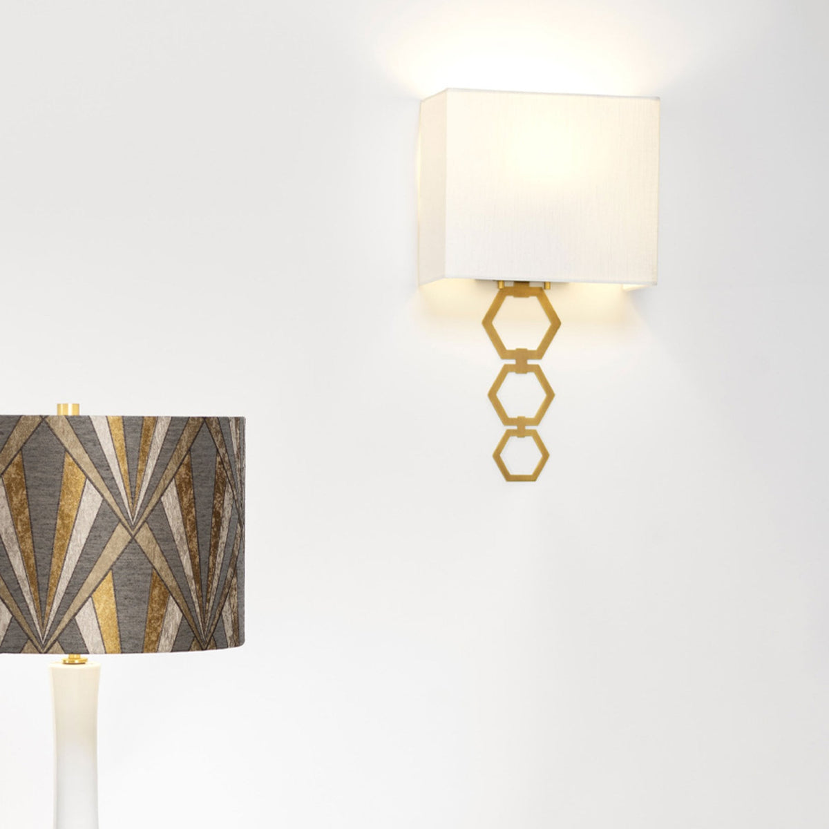 Ria Medium Wall Light in Aged Brass with Ivory Faux Silk Shade