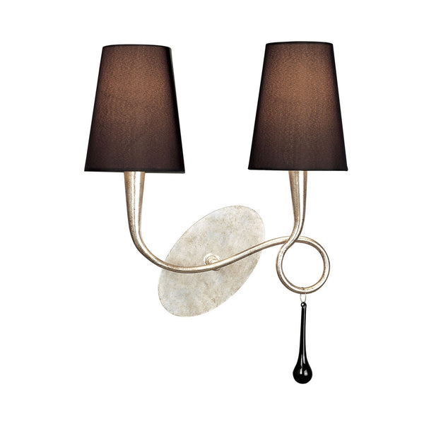 Paola Twin Wall Lamp In Painted Silver & Black With Black Fabric Shade