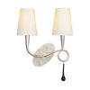 Paola Twin Wall Lamp In Painted Silver & Black With Cream Fabric Shade