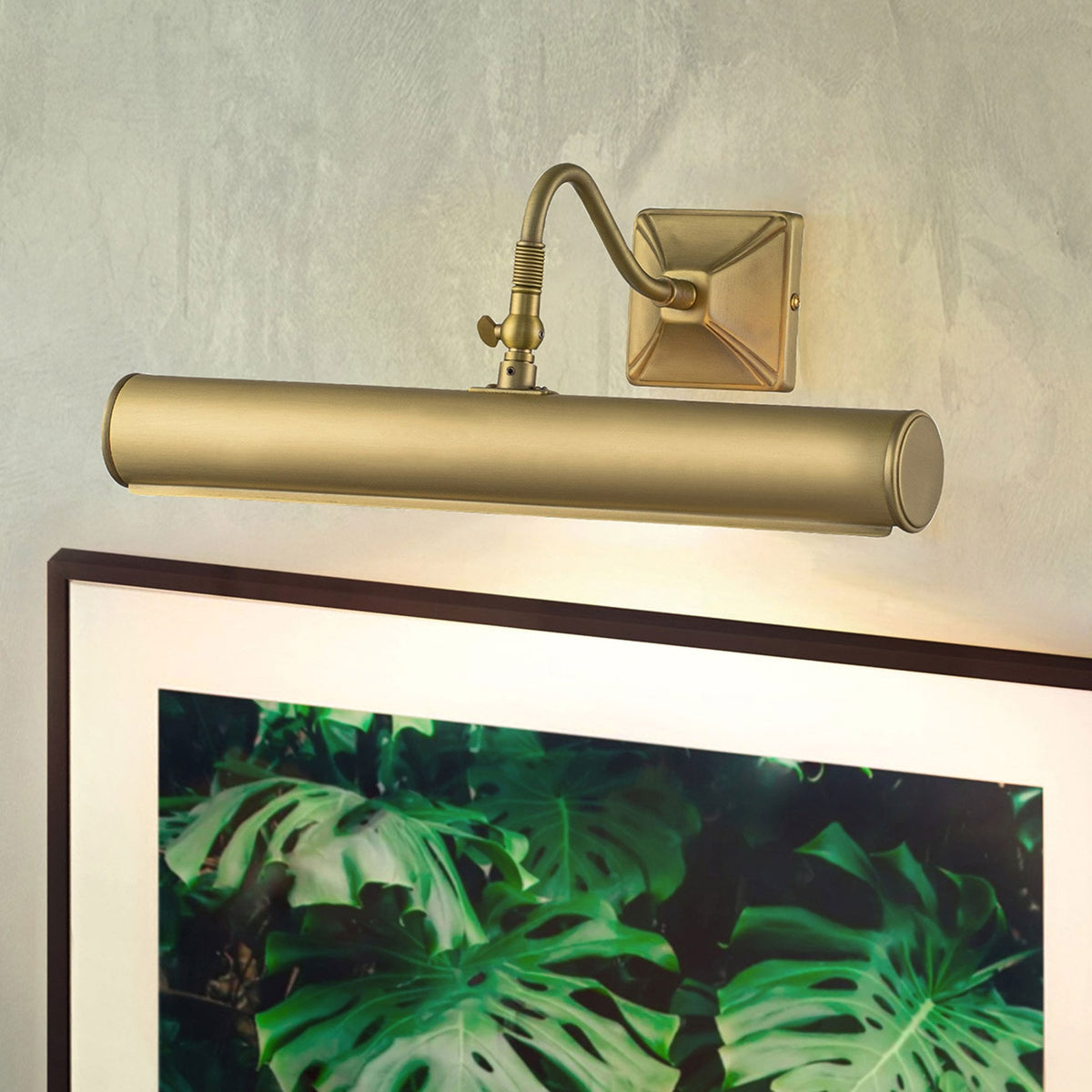 Large Iron Adjustable Picture Light in Brushed Brass