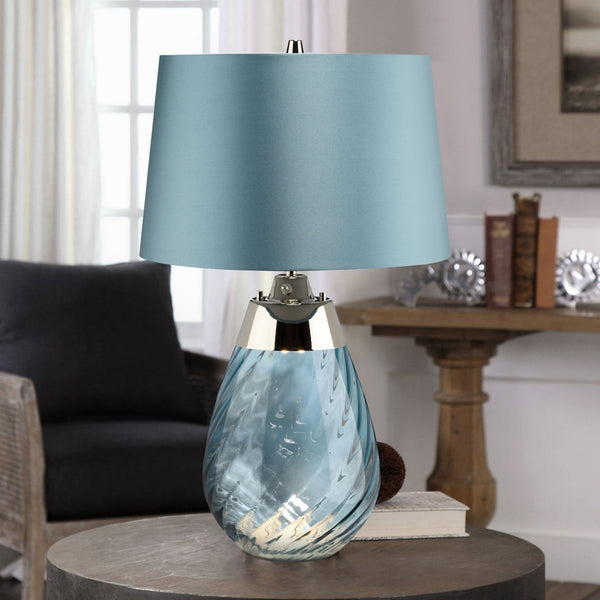 Lena Large Dual Lit Table Lamp with Light Blue Tinted Glass and Duck Egg Blue Shade