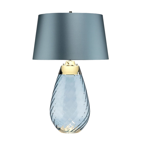 Lena Large Dual Lit Table Lamp with Light Blue Tinted Glass and Duck Egg Blue Shade