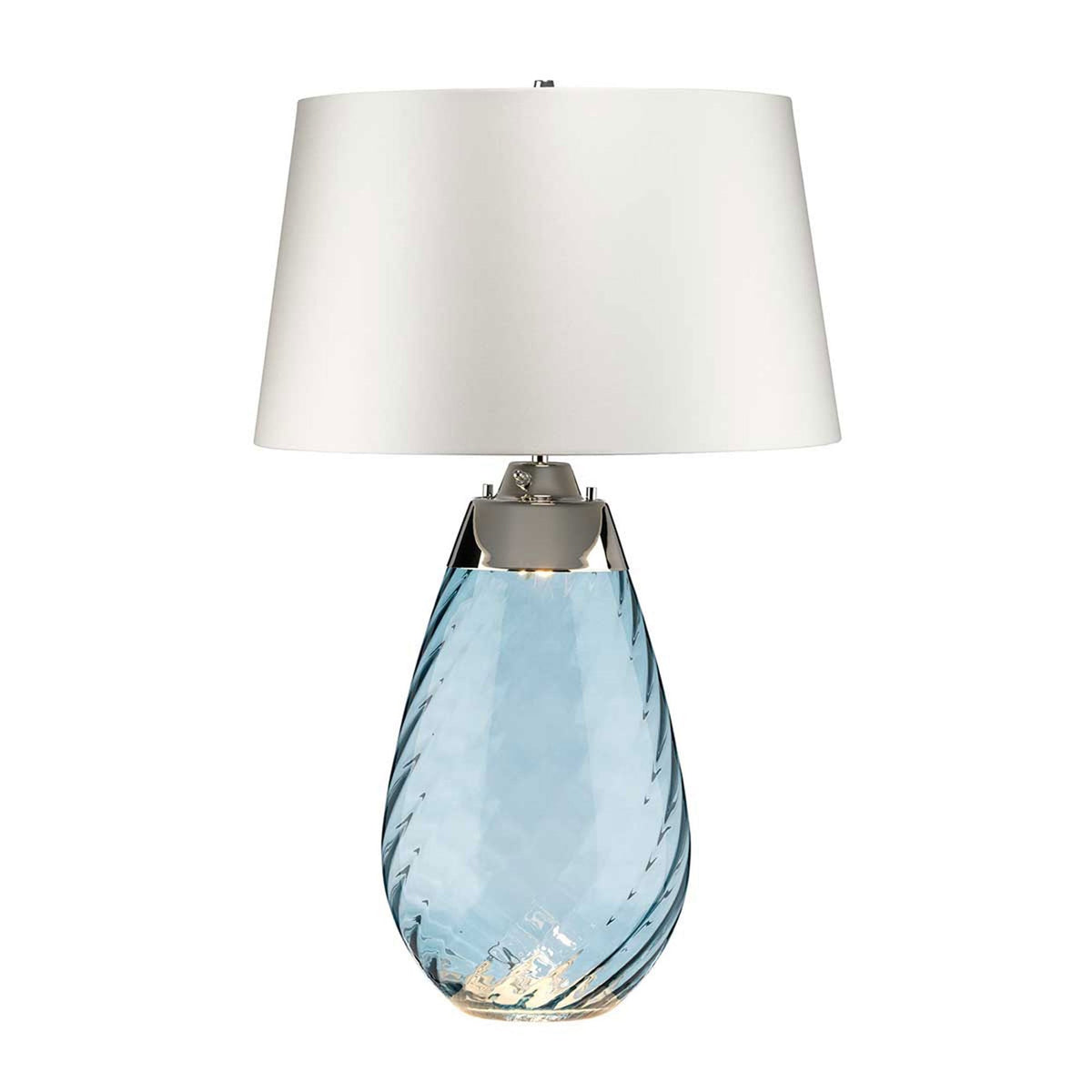 Lena Large Dual Lit Table Lamp with Light Blue Tinted Glass and Off White Shade