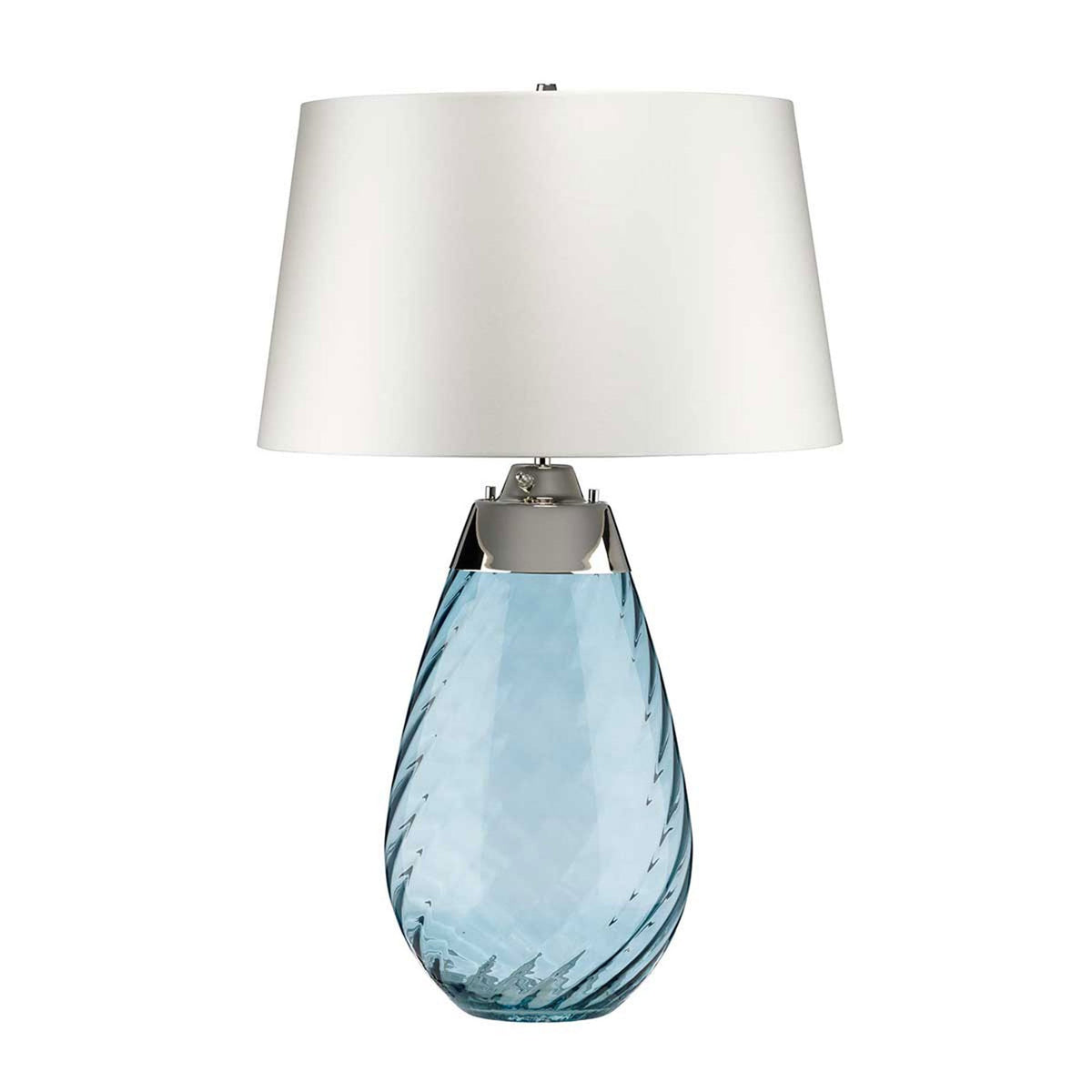 Lena Large Dual Lit Table Lamp with Light Blue Tinted Glass and Off White Shade
