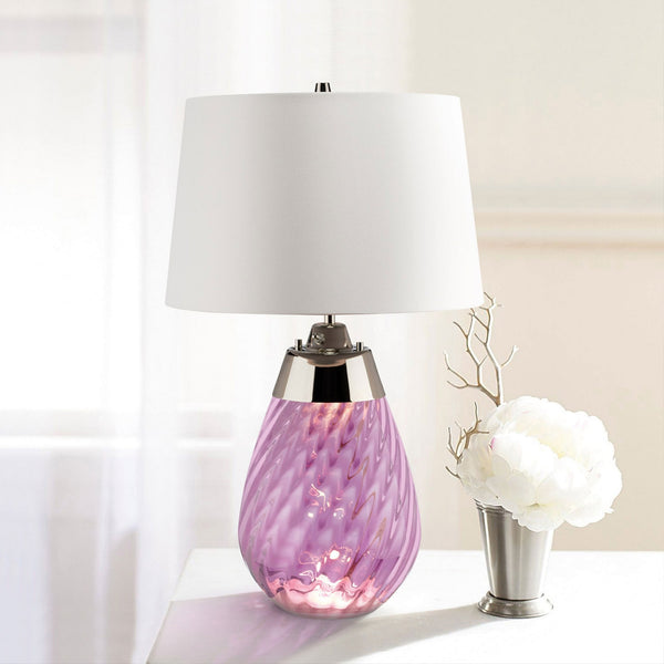 Lena Large Dual Lit Table Lamp with Plum Tinted Glass and Off White Shade
