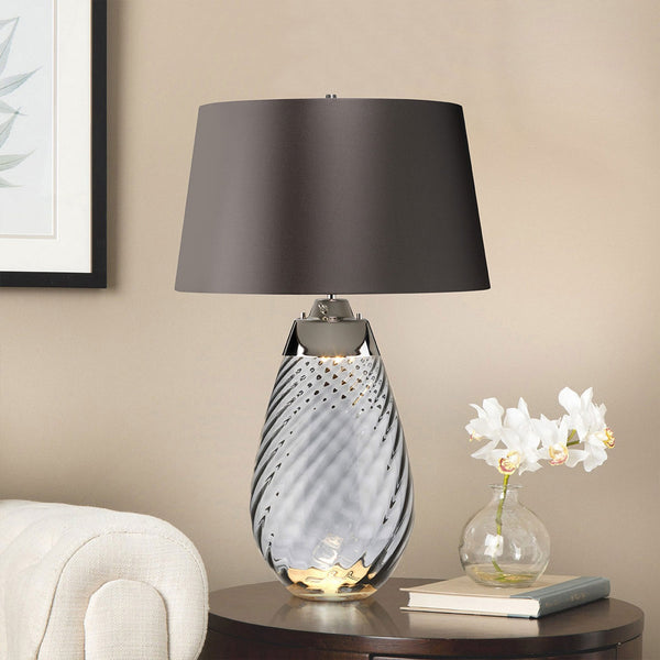 Lena Large Dual Lit Table Lamp with Smoke Tinted Glass and Slate Shade