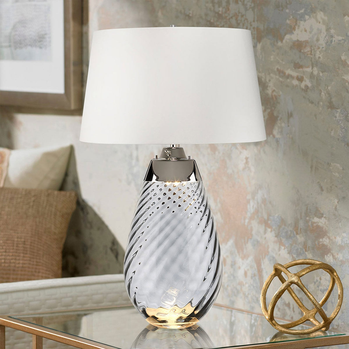 Lena Large Dual Lit Table Lamp with Smoke Tinted Glass and Off White Shade