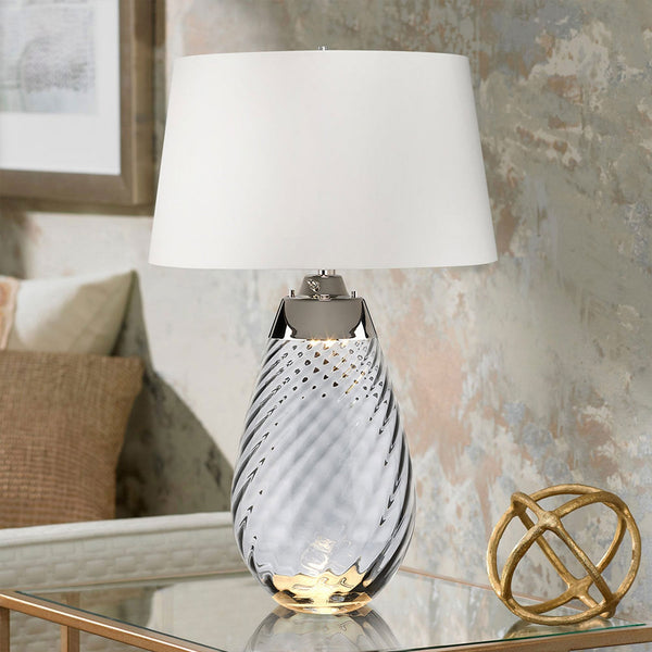 Lena Large Dual Lit Table Lamp with Smoke Tinted Glass and Off White Shade