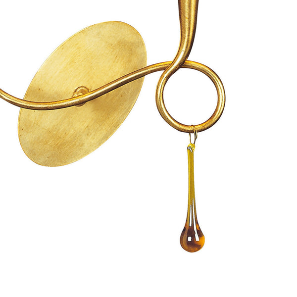 Paola Twin Wall Lamp In Painted Gold & Amber With Black Fabric Shade