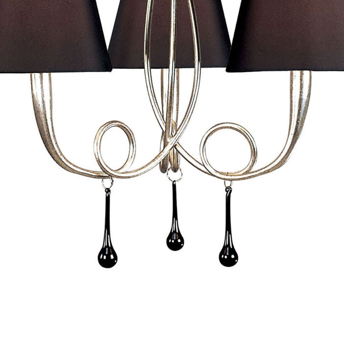 Paola 3 Light Chandelier In Painted Silver & Black With Black Fabric Shades