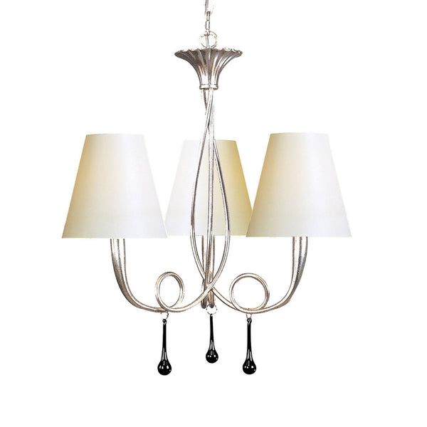 Paola 3 Light Chandelier In Painted Silver & Black With Cream Fabric Shades