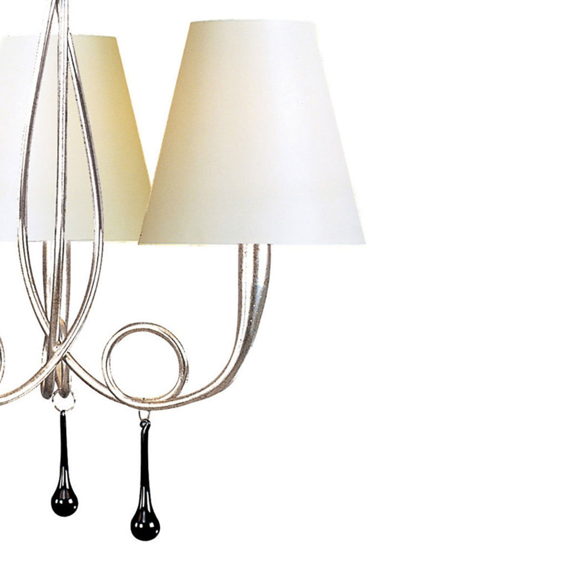 Paola 3 Light Chandelier In Painted Silver & Black With Cream Fabric Shades