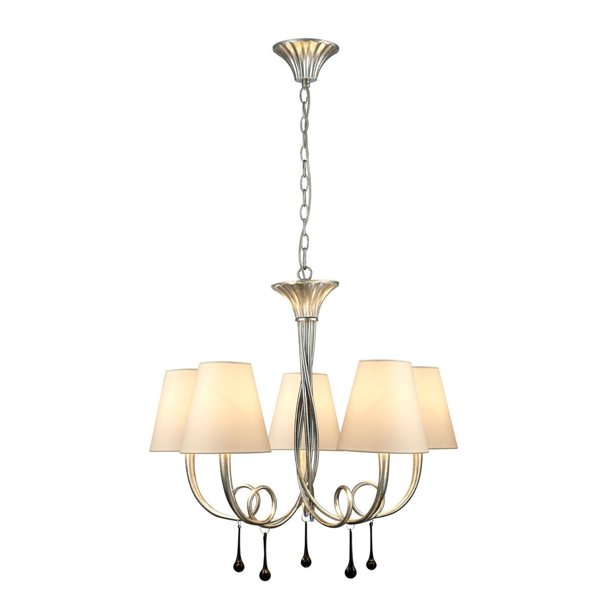 Paola 5 Light Chandelier In Painted Silver & Black With Cream Fabric Shades