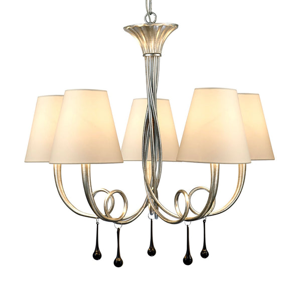 Paola 5 Light Chandelier In Painted Silver & Black With Cream Fabric Shades