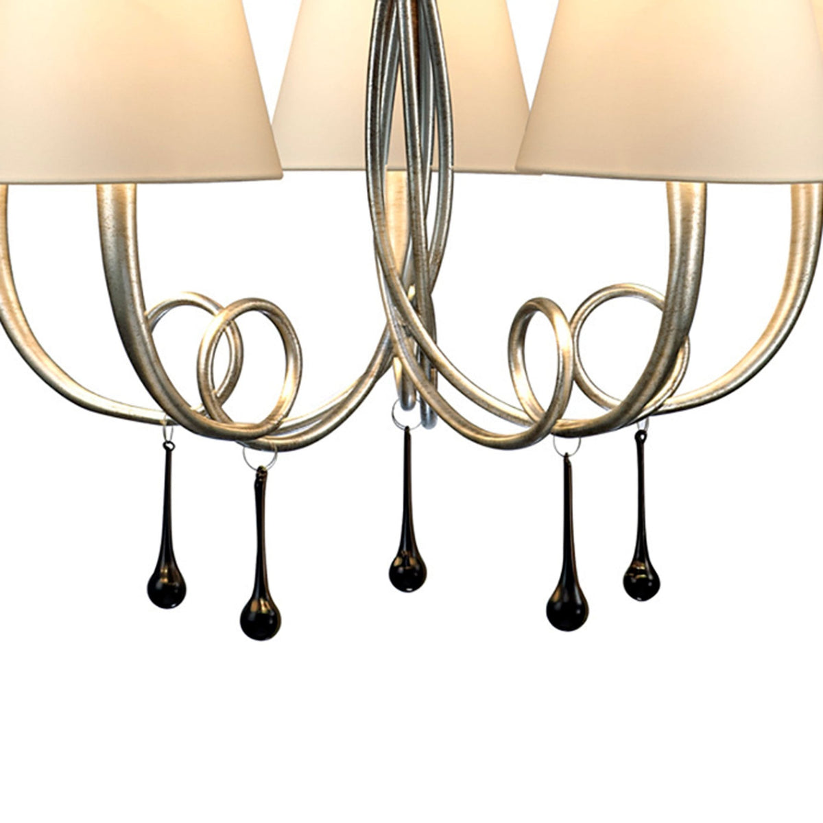 Paola 5 Light Chandelier In Painted Silver & Black With Cream Fabric Shades