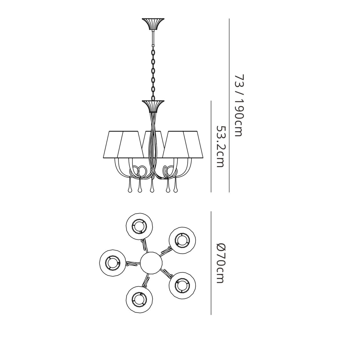 Paola 5 Light Chandelier In Painted Silver & Black With Cream Fabric Shades