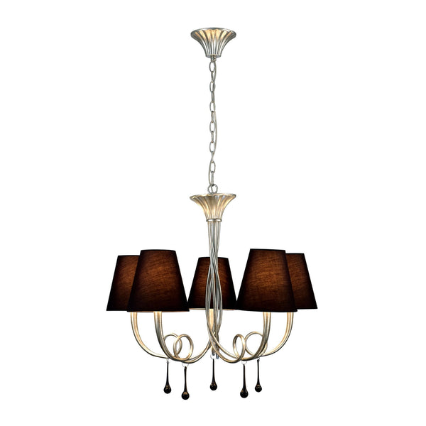 Paola 5 Light Chandelier In Painted Silver & Black With Black Fabric Shades
