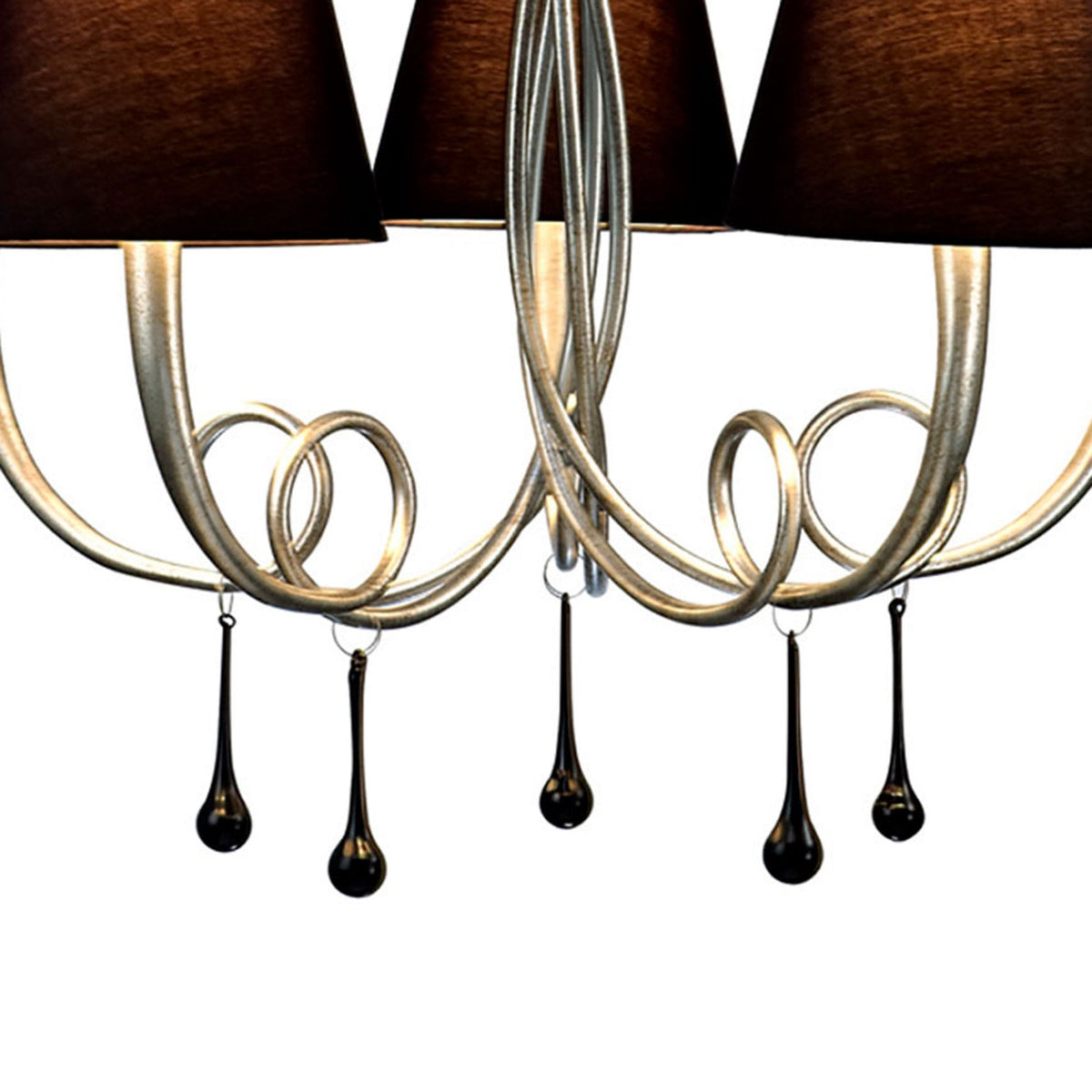 Paola 5 Light Chandelier In Painted Silver & Black With Black Fabric Shades