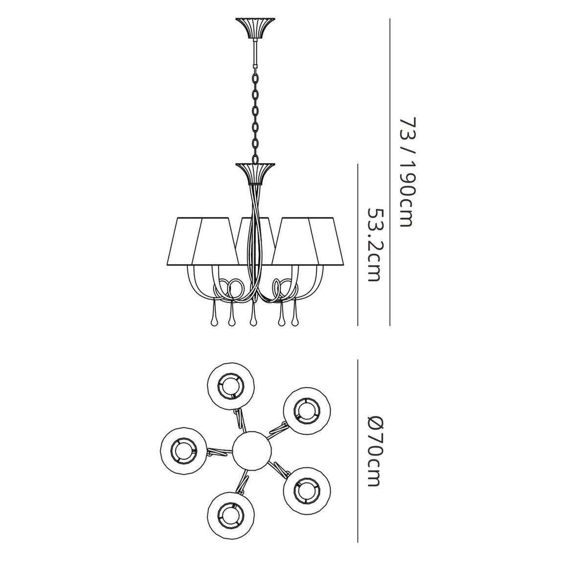 Paola 5 Light Chandelier In Painted Silver & Black With Black Fabric Shades