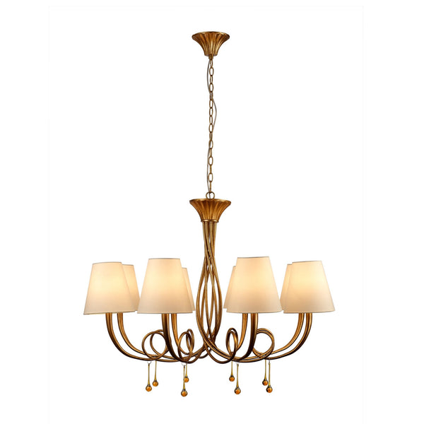Paola 8 Light Chandelier In Painted Gold & Amber With Cream Fabric Shades