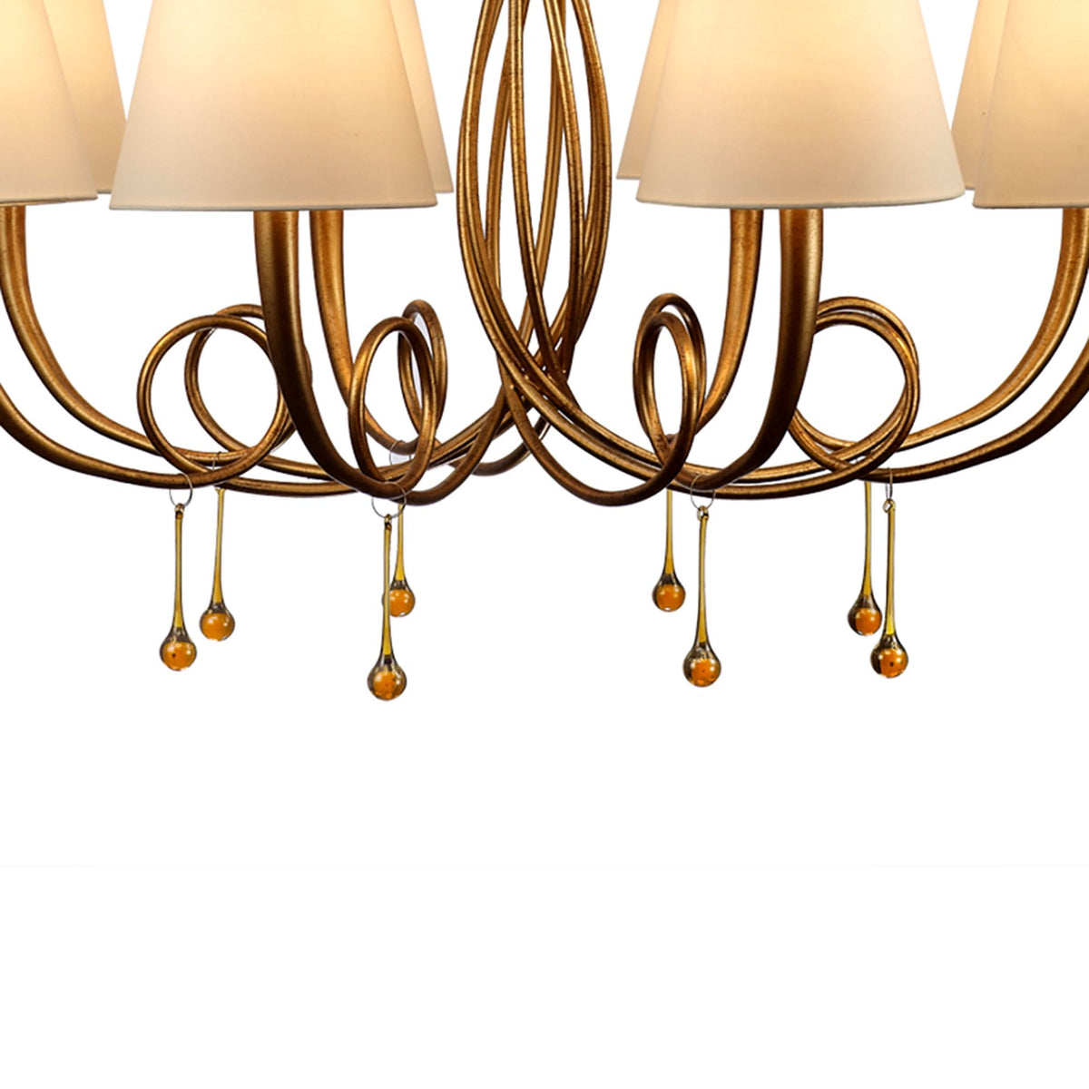 Paola 8 Light Chandelier In Painted Gold & Amber With Cream Fabric Shades
