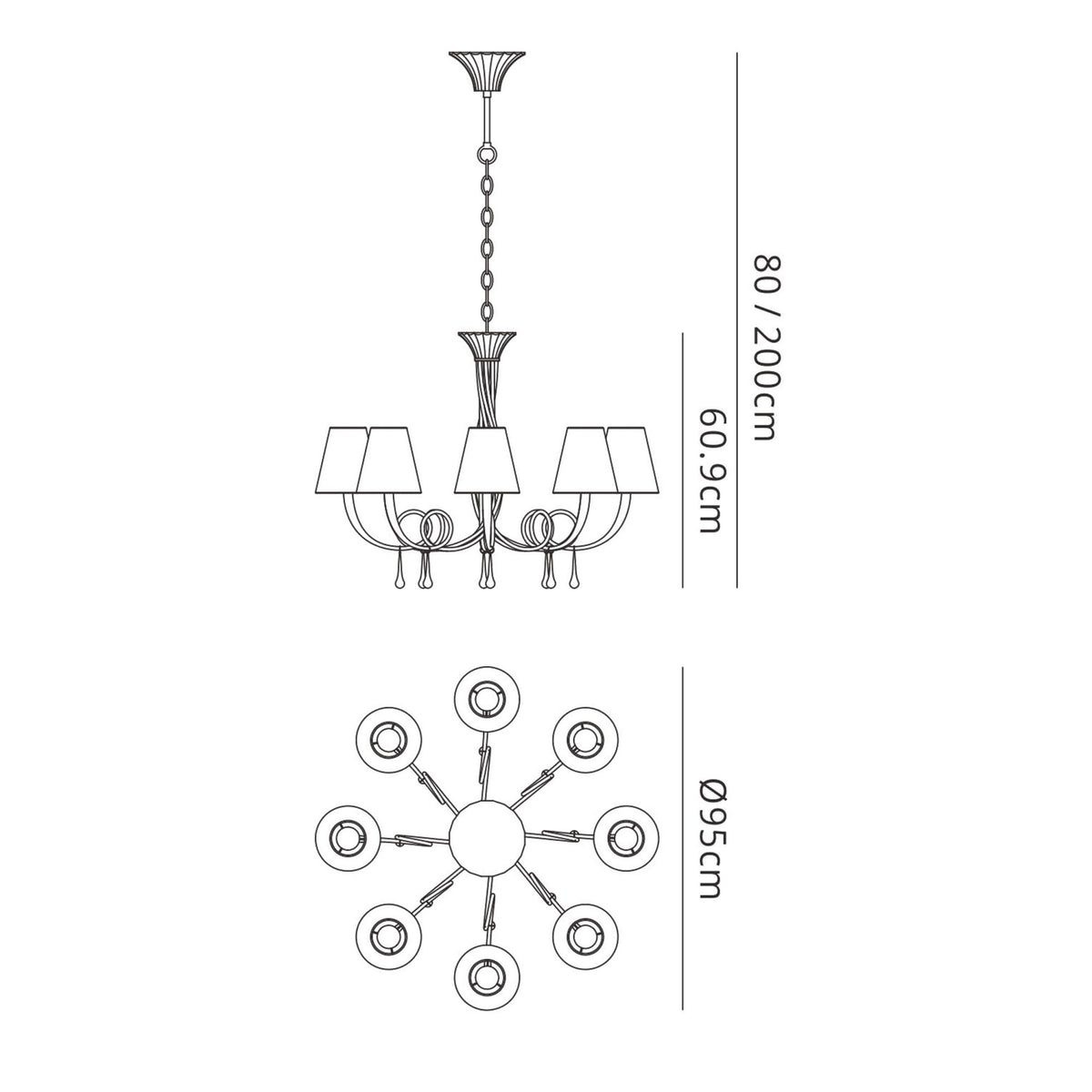 Paola 8 Light Chandelier In Painted Gold & Amber With Cream Fabric Shades