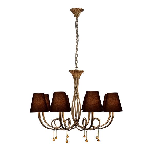 Paola 8 Light Chandelier In Painted Gold & Amber With Black Fabric Shades