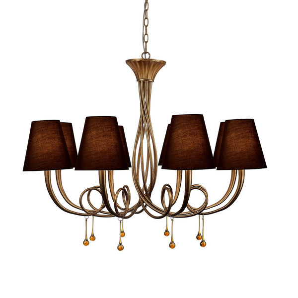 Paola 8 Light Chandelier In Painted Gold & Amber With Black Fabric Shades