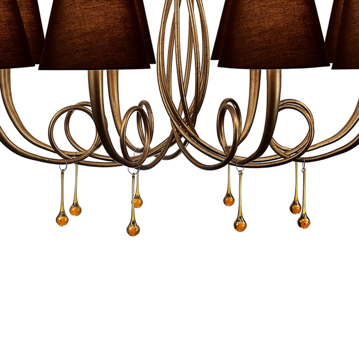 Paola 8 Light Chandelier In Painted Gold & Amber With Black Fabric Shades