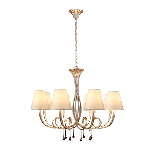 Paola 8 Light Chandelier In Painted Silver & Black With Cream Fabric Shades