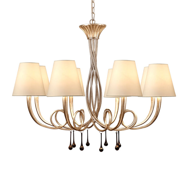 Paola 8 Light Chandelier In Painted Silver & Black With Cream Fabric Shades