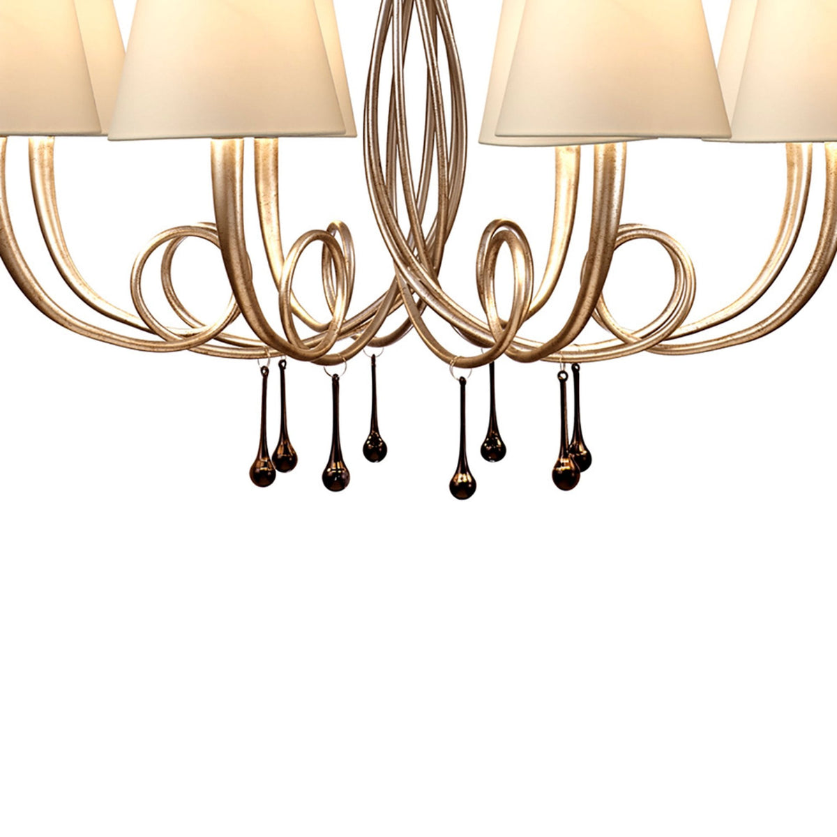 Paola 8 Light Chandelier In Painted Silver & Black With Cream Fabric Shades