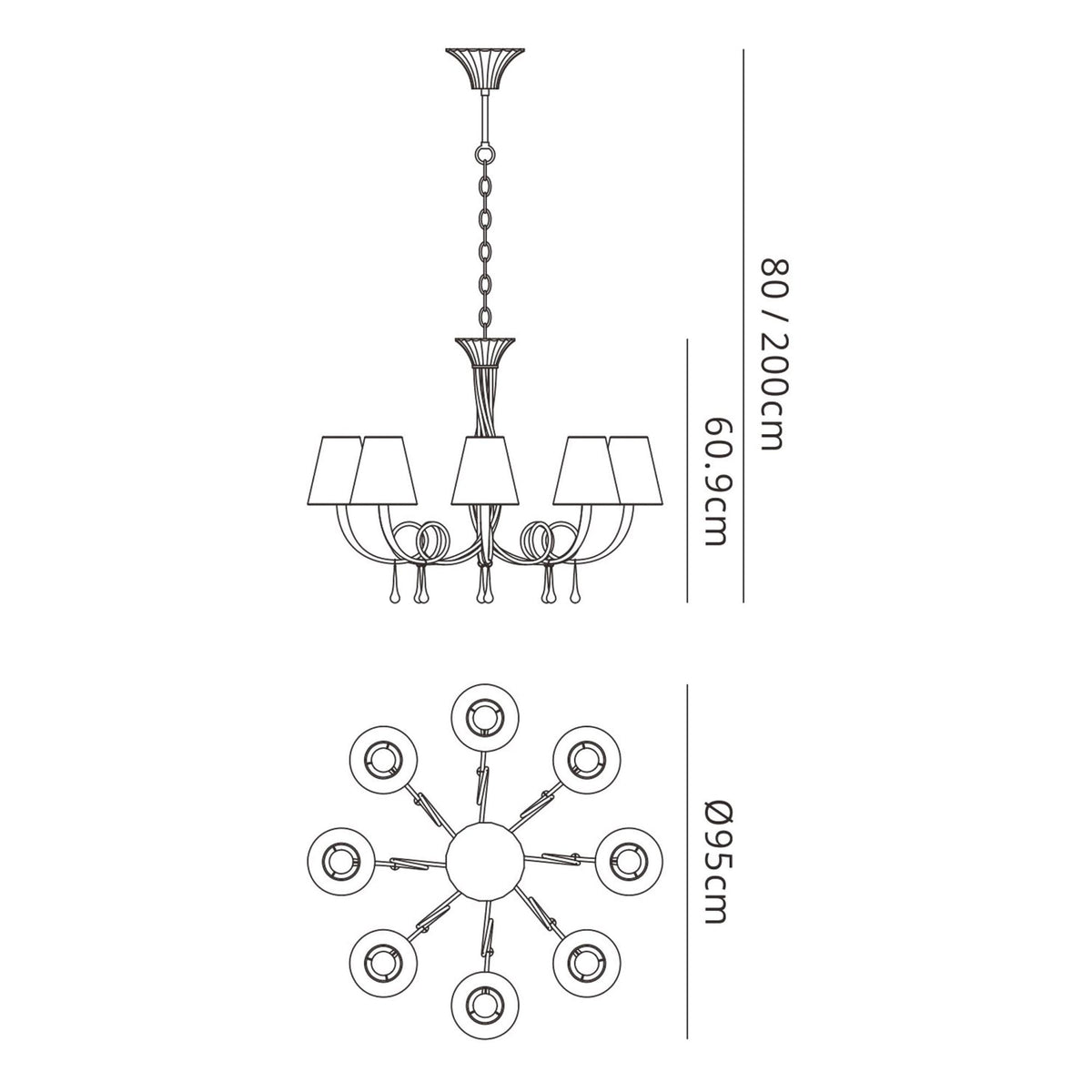 Paola 8 Light Chandelier In Painted Silver & Black With Cream Fabric Shades