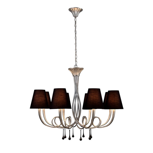 Paola 8 Light Chandelier In Painted Silver & Black With Black Fabric Shades