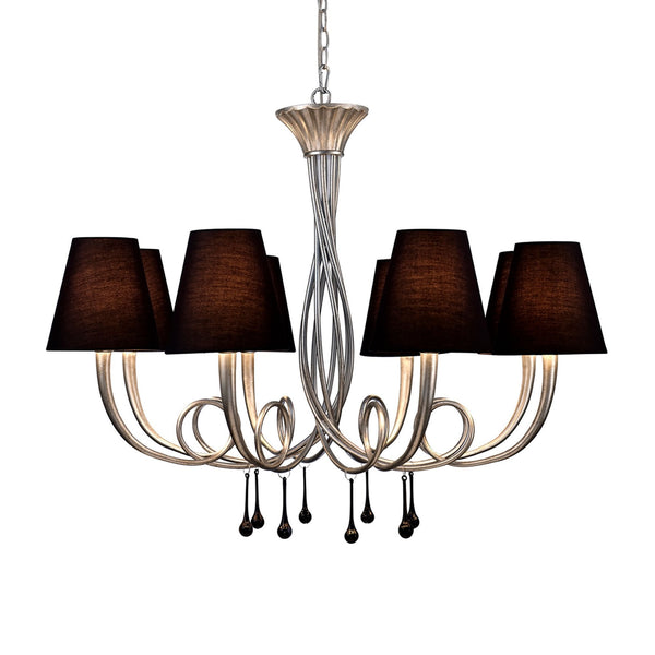 Paola 8 Light Chandelier In Painted Silver & Black With Black Fabric Shades