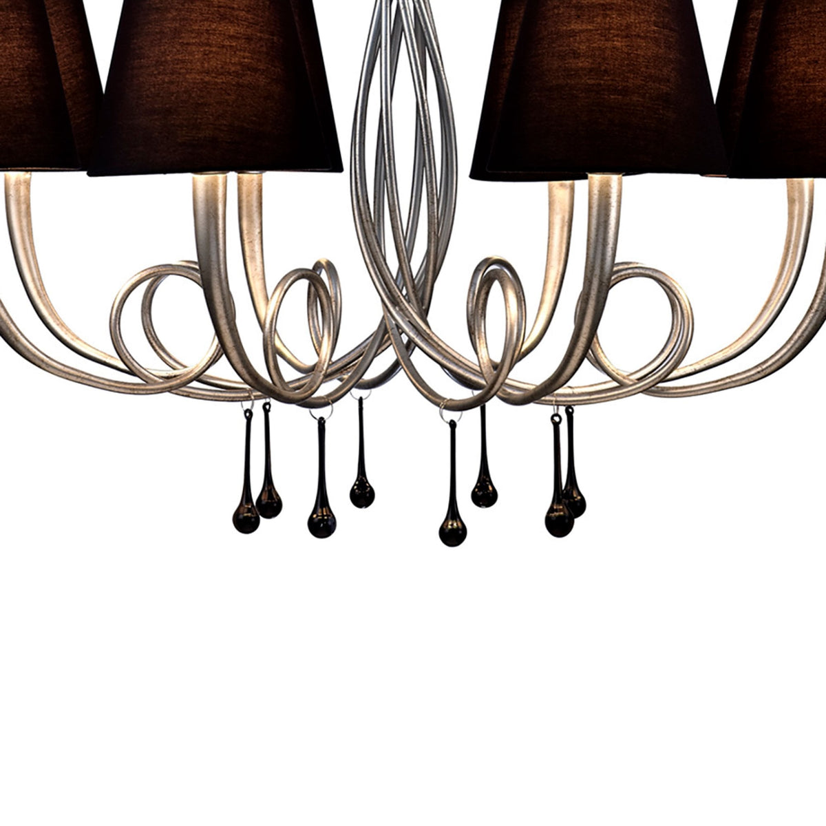 Paola 8 Light Chandelier In Painted Silver & Black With Black Fabric Shades