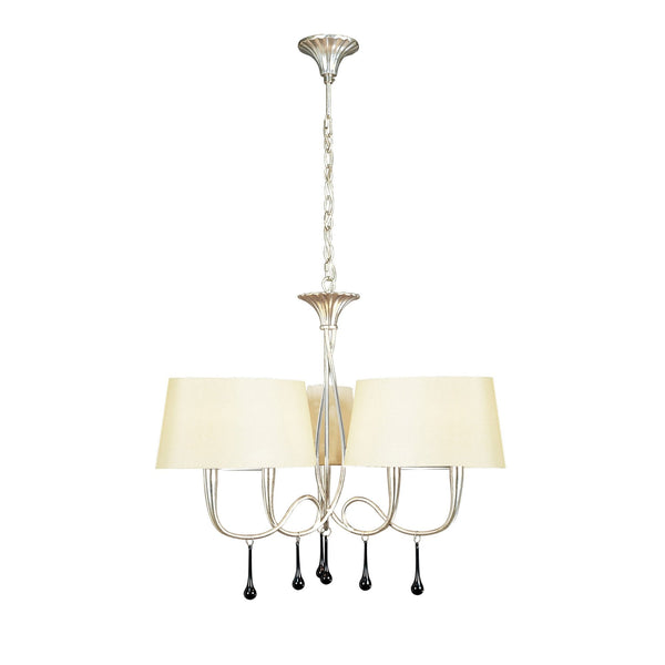 Paola 3 Arm Chandelier In Painted Silver & Black With Cream Fabric Shades