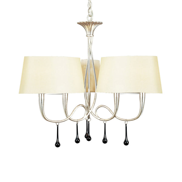 Paola 3 Arm Chandelier In Painted Silver & Black With Cream Fabric Shades