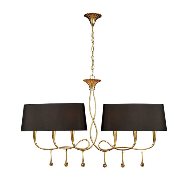Paola 6 Light Linear In Painted Gold & Amber With Black Fabric Shades
