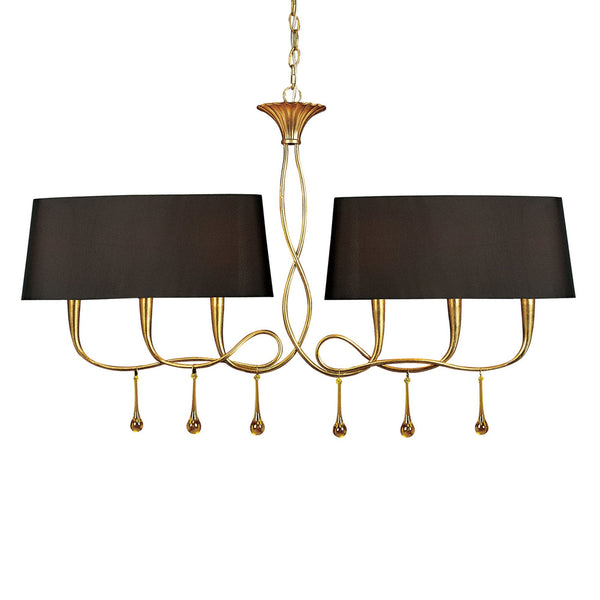 Paola 6 Light Linear In Painted Gold & Amber With Black Fabric Shades