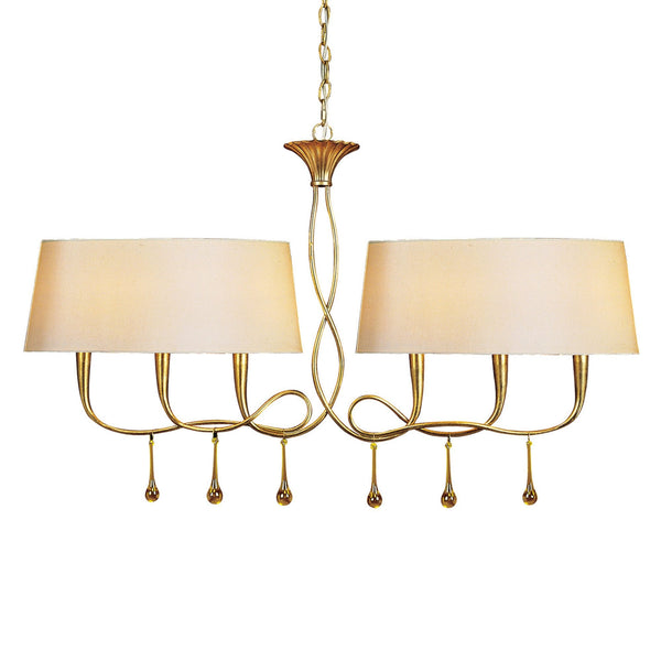 Paola 6 Light Linear In Painted Gold & Amber With Cream Fabric Shades