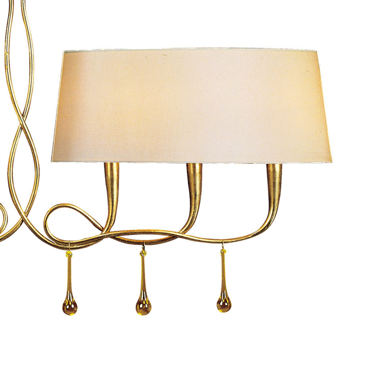 Paola 6 Light Linear In Painted Gold & Amber With Cream Fabric Shades