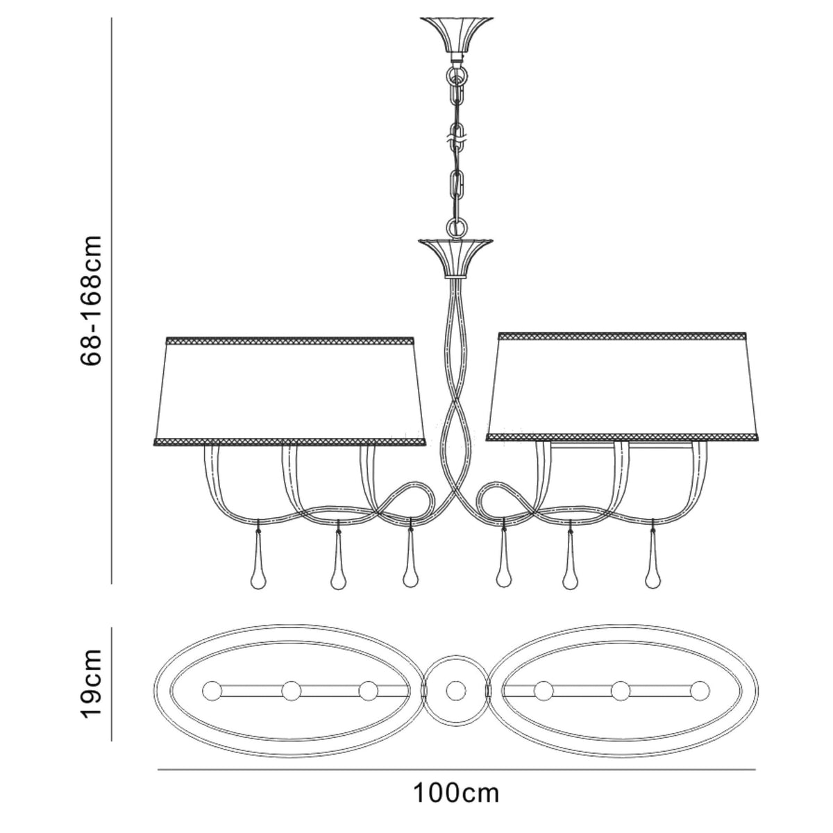 Paola 6 Light Linear In Painted Gold & Amber With Cream Fabric Shades