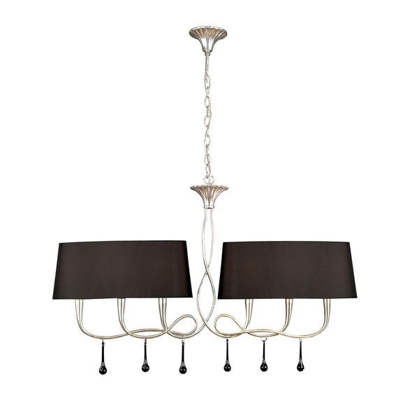 Paola 6 Light Linear In Painted Silver & Black With Black Fabric Shades