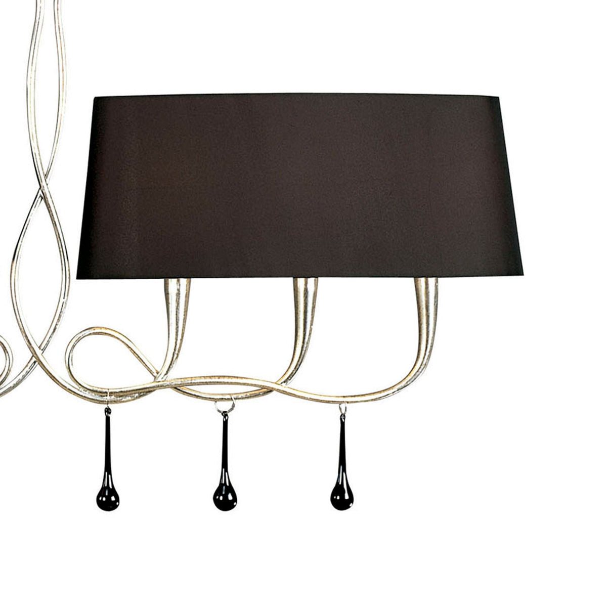 Paola 6 Light Linear In Painted Silver & Black With Black Fabric Shades