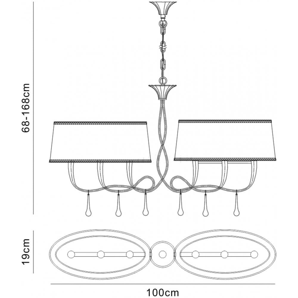 Paola 6 Light Linear In Painted Silver & Black With Black Fabric Shades