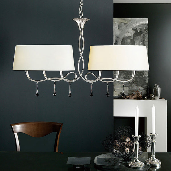 Paola 6 Light Linear In Painted Silver & Black With Cream Fabric Shades
