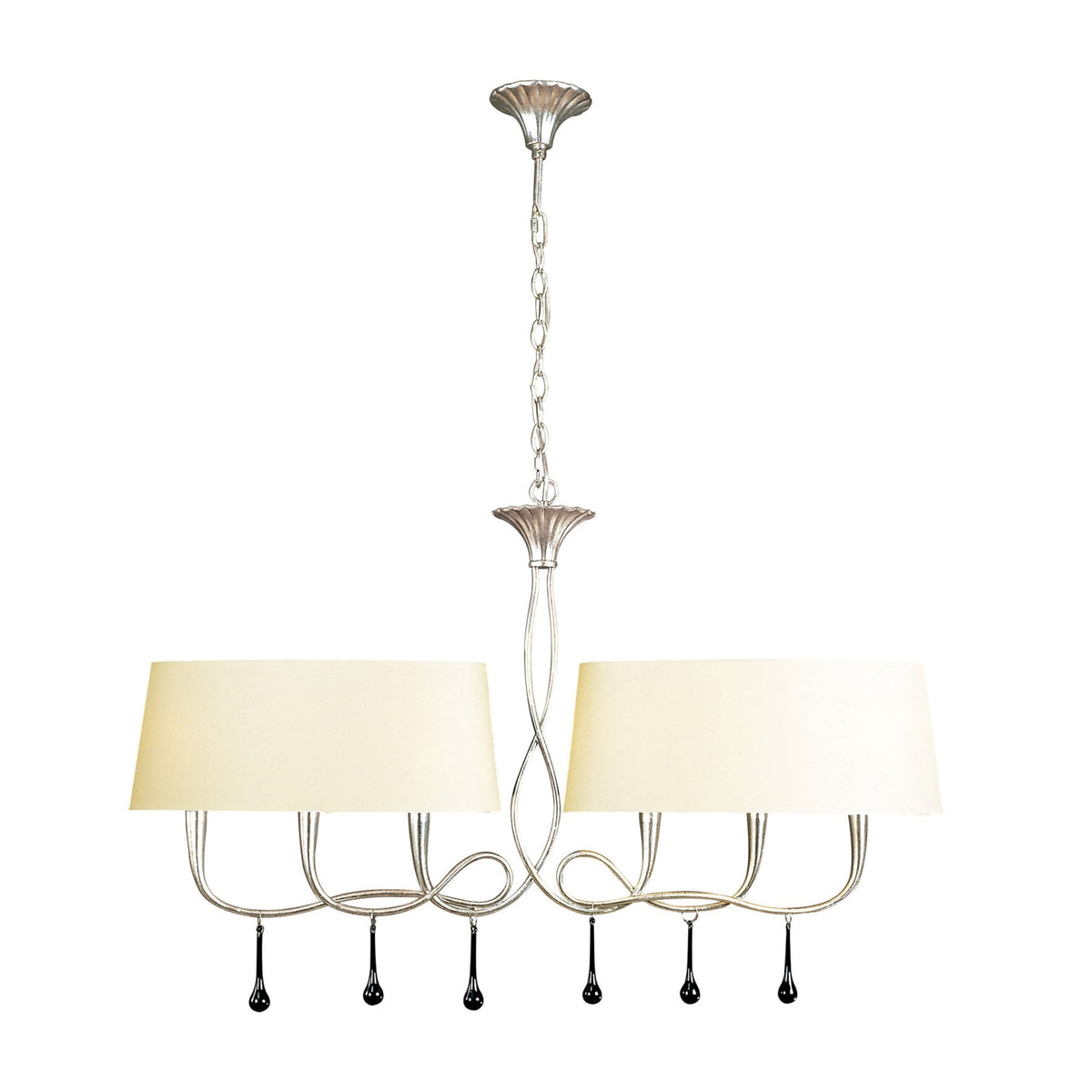 Paola 6 Light Linear In Painted Silver & Black With Cream Fabric Shades